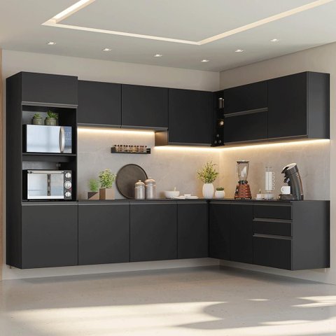 Armário de Cozinha Completa de Canto 465 cm Suspenso Preto Nice Madesa 10