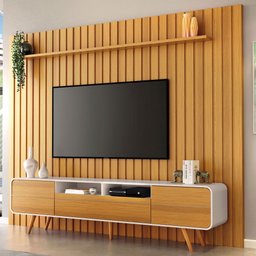 Rack para Sala Erah com Painel para Tv Ripado 86 Pol Wise B01 Off White Cinamomo - Lyam Decor - 2
