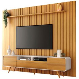 Rack para Sala Erah com Painel para Tv Ripado 86 Pol Wise B01 Off White Cinamomo - Lyam Decor - 1