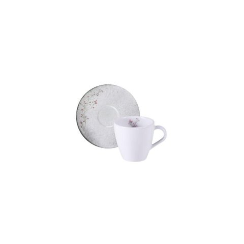 Conjunto Xícara e Pires de Chá Tramontina Floralis em Porcelana Decorada 200 Ml 2 Peças