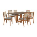 Ver imagem 1 de Conjunto Mesa Juliaa 1,6m Freijó Pés Cerejeira 6 Cadeiras Suellen Design Premium Sala - Cinza Linho