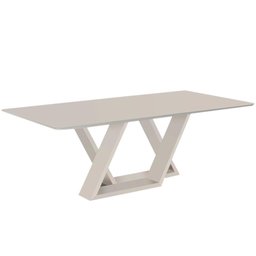 Mesa de Jantar Livia Flora 180 cm Retangular Borda Arredondada Madeira Vidro Colado Laca Branco - 1