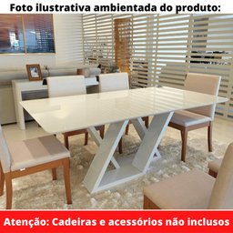 Mesa de Jantar Livia Flora 180 cm Retangular Borda Arredondada Madeira Vidro Colado Laca Branco - 5