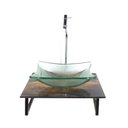 Ver imagem 1 de Gabinete de Vidro com Cuba Quadrada Incolor com Tampo de Vidro 40cm X 40cm Madeira Rustica