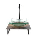 Ver imagem 2 de Gabinete de Vidro com Cuba Quadrada Incolor com Tampo de Vidro 40cm X 40cm Madeira Rustica