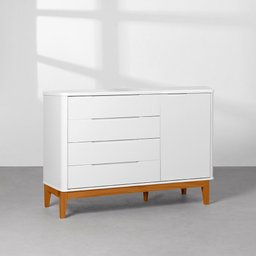 Kit Quarto Infantil Boom com Pés Square Mel - Berço Slim + Cômoda 4 Gavetas e 1 Porta + Guarda-roupa - 5