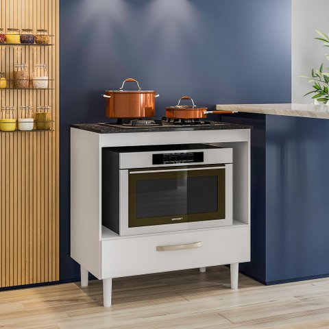 Balcão Para Cooktop 80 cm 01 Gaveta e Nicho Branco Nicioli