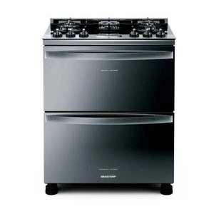 Fogão Brastemp 5 Bocas Duplo Forno Cor Inox com Mesa de Vidro e Touch Timer com Autodesligamento - B