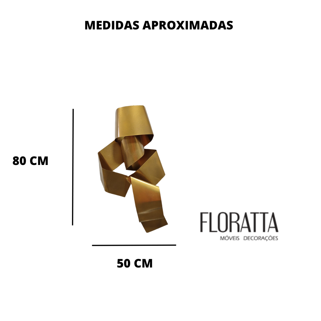 Decoração Escultura de Parede Luminária Abstrata em Aço Cor Dourado Exclusiva no Brasil  Para Sala Q - 3