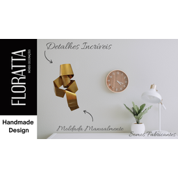Decoração Escultura de Parede Luminária Abstrata em Aço Cor Dourado Exclusiva no Brasil  Para Sala Q - 4