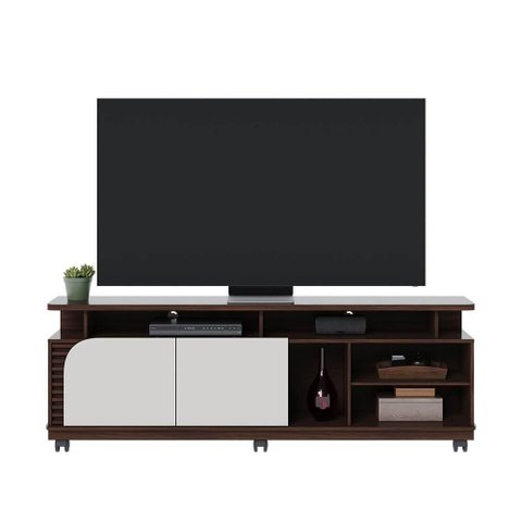 Rack para TV até 75 Polegadas Ripado 180 cm Rodízio Colibri Nogueira/Off White Jurerê