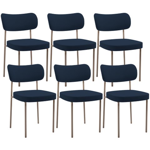 Kit 06 Cadeiras Estofadas para Sala de Jantar Melina Base Arena L02 Suede Azul Marinho - Lyam Decor