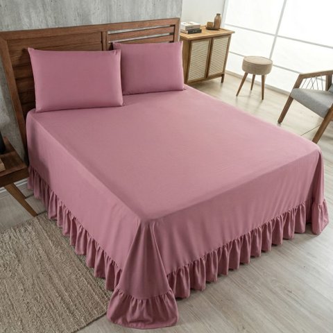 Colcha Laila C/ Babado 400 Fios Queen 3 Peças Rosê