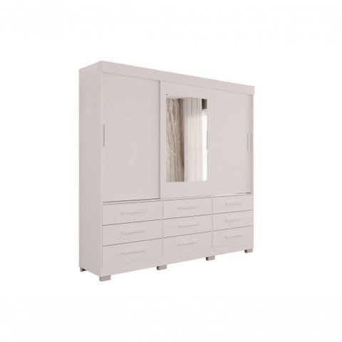 Guarda-roupa New Star 3 Portas 9 Gavetas com Espelho Salleto Branco