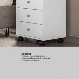 Mesa de Cabeceira Presence 4 Gavetas 45 Cm C/ Rodinha - Criado Demobile:branco - 8