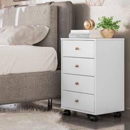 Mesa de Cabeceira Presence 4 Gavetas 45 Cm C/ Rodinha - Criado Demobile:branco - 1