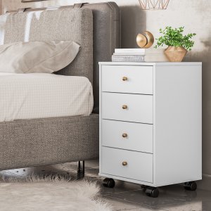 Mesa de Cabeceira Presence 4 Gavetas 45 Cm C/ Rodinha - Criado Demobile:branco