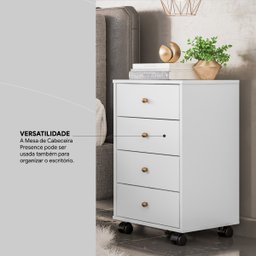 Mesa de Cabeceira Presence 4 Gavetas 45 Cm C/ Rodinha - Criado Demobile:branco - 9