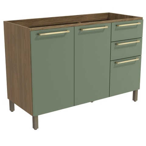Armário de Cozinha Balcão 2 Portas e 3 Gavetas 120cm com Pés M624 Botanic Kappesberg