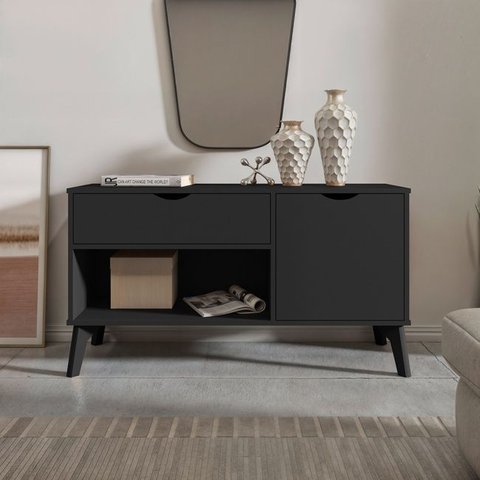 Buffet Aparador Retrô London Preto Pés Palito Rv Móveis