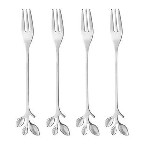 Conjunto 4 Garfos de Aço Inox Aperitivo Leaves Prata - Wolff