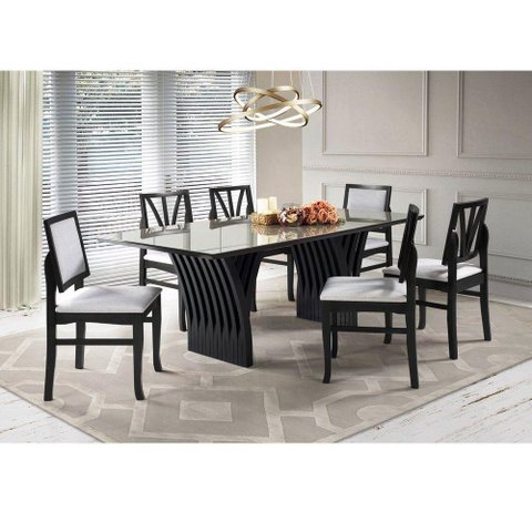 Conjunto De Sala De Jantar Yady 160 Vidro Tabaco