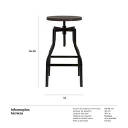 Banqueta Industrial Turner - Assento giratório - Vintage - Preto - 6