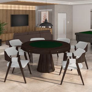 Conjunto Mesa de Jogos Carteado Bellagio Tampo Reversível Verde e 6 Cadeiras Madeira Poker Base Cone