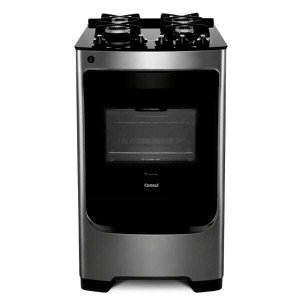 Fogão Consul 4 Bocas Cor Inox com Mesa de Vidro e Trempe de Ferro Fundido - Cfo4Var Bivolt