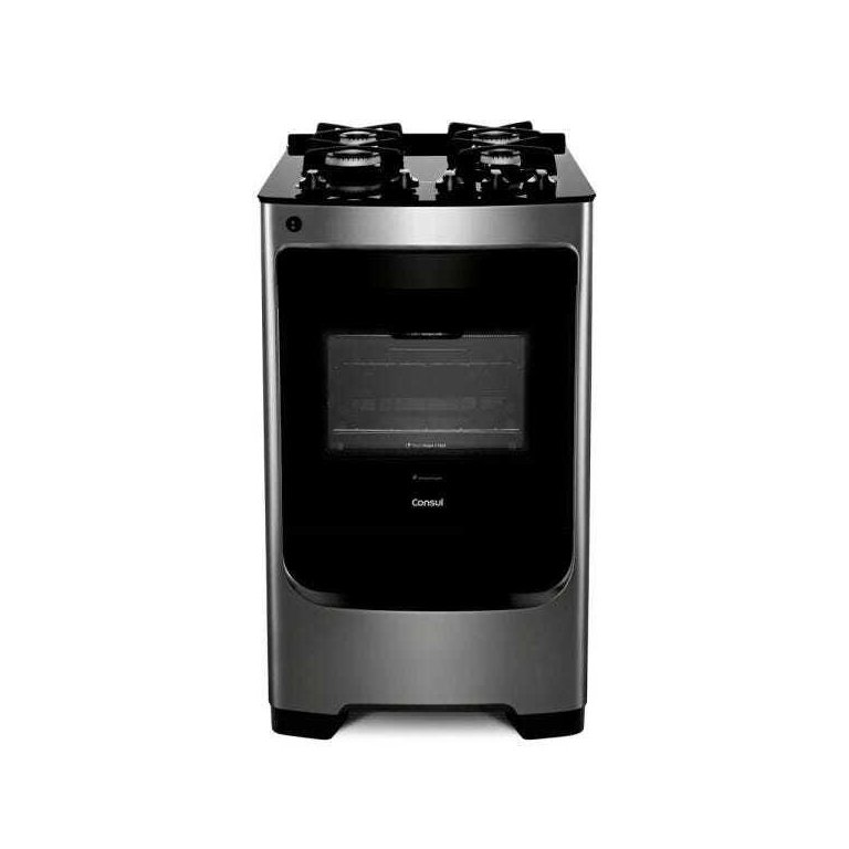 Fogão Consul 4 Bocas Cor Inox com Mesa de Vidro e Trempe de Ferro Fundido - Cfo4Var Bivolt