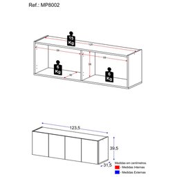Aparador Buffet Suspenso 4 Portas Multimóveis Mp8002 Rustic - 3