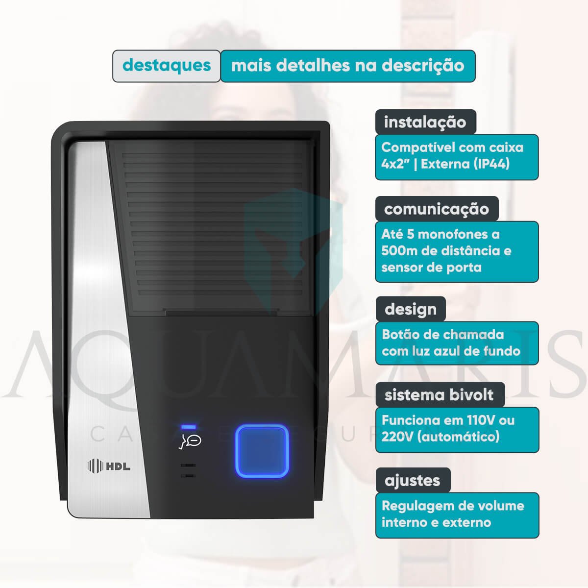 Unidade Externa Hdl Advance Interfone Porteiro Eletrônico Cor Preto Bivolt - 2