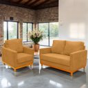 Ver imagem 2 de Kit Poltrona e Sofa Berlim 2 Lugar Base de Madeira Tecido Impermeavel Terracota