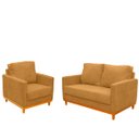 Ver imagem 1 de Kit Poltrona e Sofa Berlim 2 Lugar Base de Madeira Tecido Impermeavel Terracota