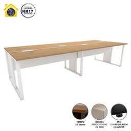 Plataforma de Trabalho 4 Lugares 1,80m X 1,20m Pé Metal F5 Cor:macadâmia com Branco - 2