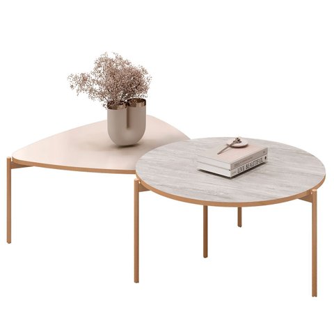 Mesa de Centro para Sala Pés Metálicos Zira e Nala Quartzo/off - Mpozenato