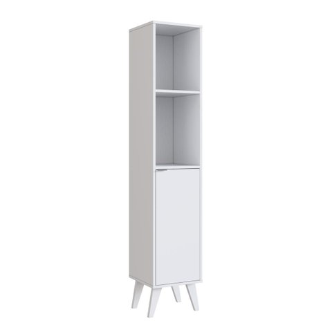 Armário Multiuso Banheiro 30x172cm com Porta 4 Prateleiras Branco B64