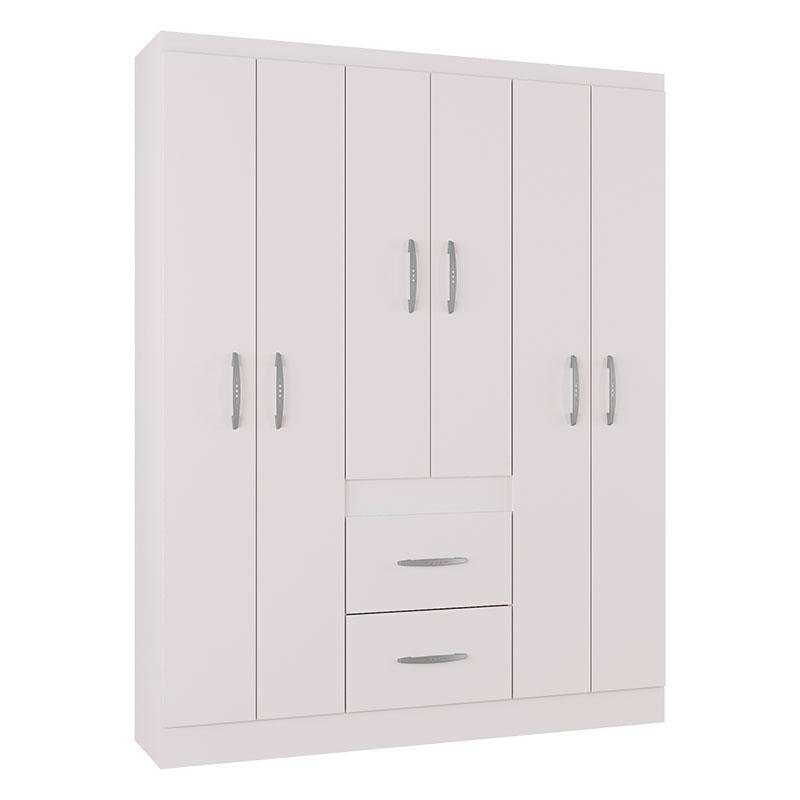 Guarda Roupa Casal Milão 6 Portas Branco Brilho – Poquema