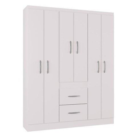 Guarda Roupa Casal Milão 6 Portas Branco Brilho – Poquema