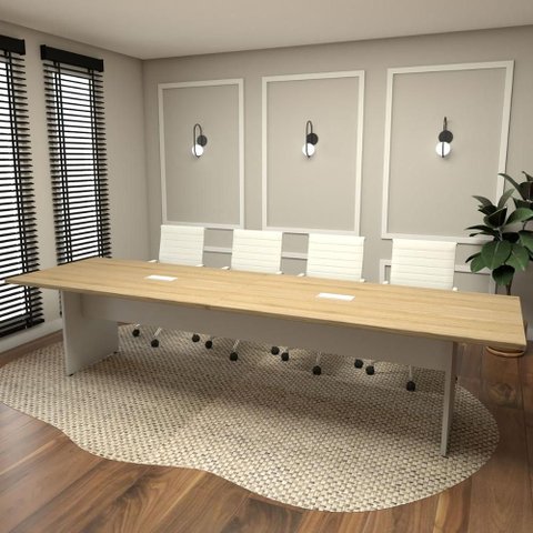 Mesa de Reunião Mac Branco 3,20m X 1,10m 2 Caixas Tomadas F5