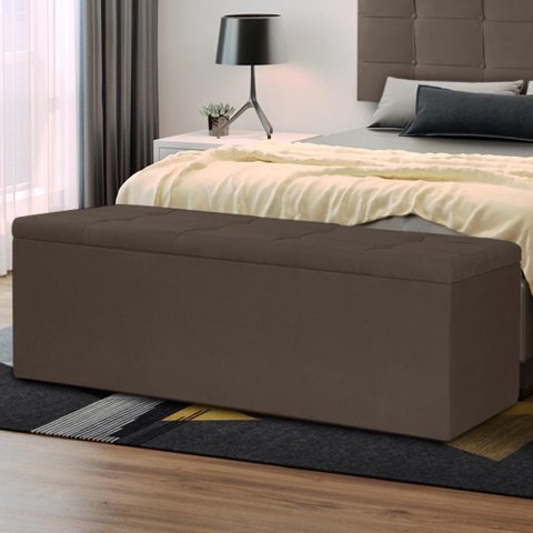 Calçadeira Baú Casal King 1,95m Roma Suede Marrom Dal Poz Estofados