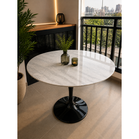 Mesa de Jantar Saarinen Preto - Redonda 120cm - Mármore Espirito Santo