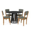 Ver imagem 1 de Mesa de Jantar Redonda Gabi Preta com 4 Cadeiras Estofadas Ella Cinza