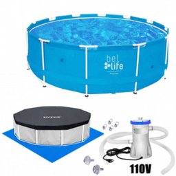 Kit Piscina de Armação 10 000 Litros + Capa e Forro + Bomba Filtrante 110V Bel - 1