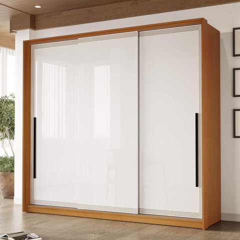 Guarda Roupa Casal 220cm com 3 Portas de Correr e 4 Gavetas 240837 Valência Politorno Móveis