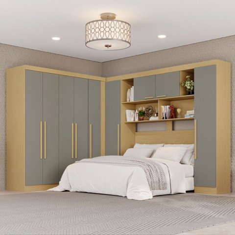 Guarda-Roupa Casal Modulado de Canto 9 Portas 2 Gavetas Multimóveis Crsal-Grp Madeirado/Cinza
