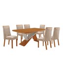 Ver imagem 1 de Mesa de Jantar Yasmin 180 cm Tampo MDF Canto Copo Laminado com 6 Cadeiras Moderna Mobília