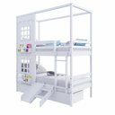 Ver imagem 6 de Beliche Casinha Reta com 02 Janelas 02 Gavetas e Escorregador Madeira Maciça Branco Housin