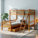Ver imagem 1 de Cama Beliche L Solteiro Madeira Macica 2 Gavetoes:Mel