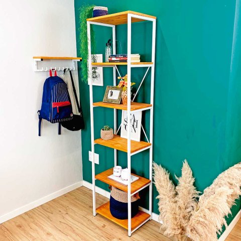 Estante Style Slim 6 Prateleiras Industrial Carvalho e Branco